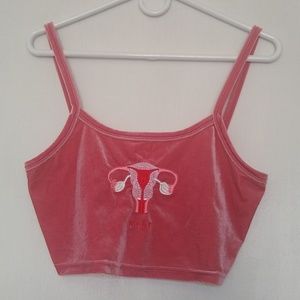 Fashion Brand Company pink velvet crop top embroidered uterus size M/L
